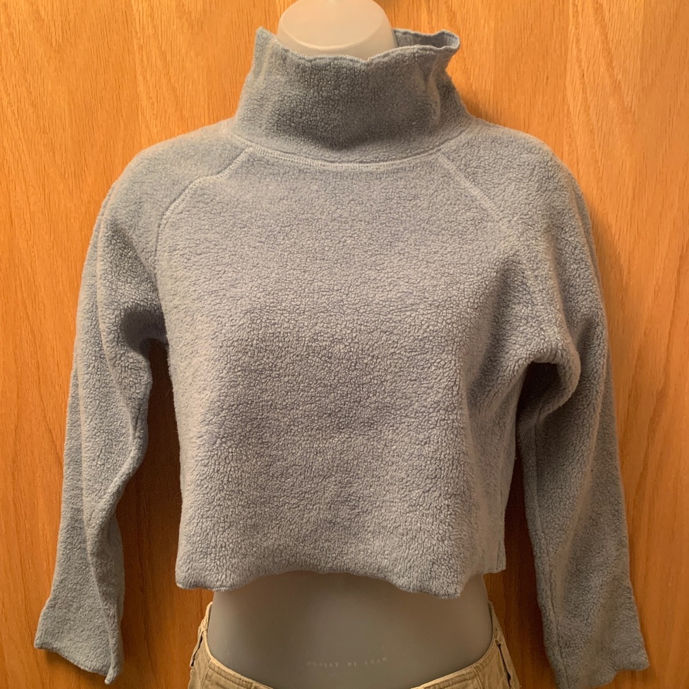 Y2K Vintage VS Moda Intl Fleece Crop Turtleneck Top Muted Blue